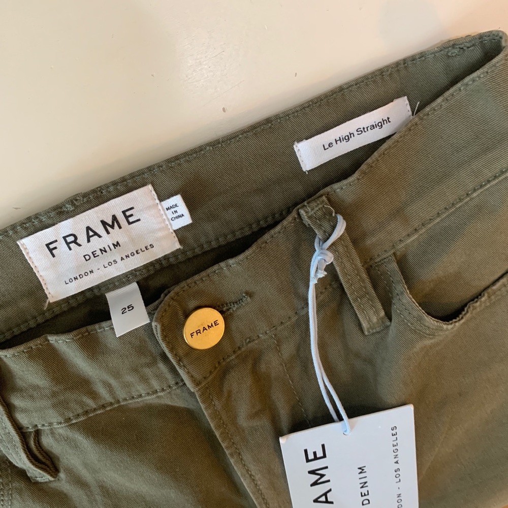 FRAME Denim Le High Straight Jeans — Olive Green